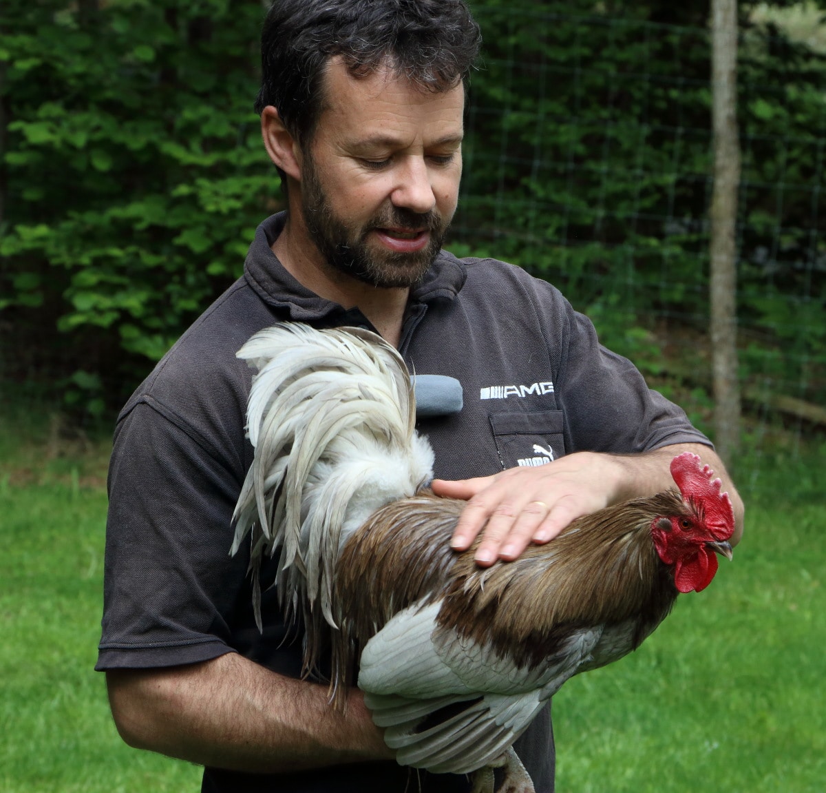 Laurent avec un coq primé à Neuvic